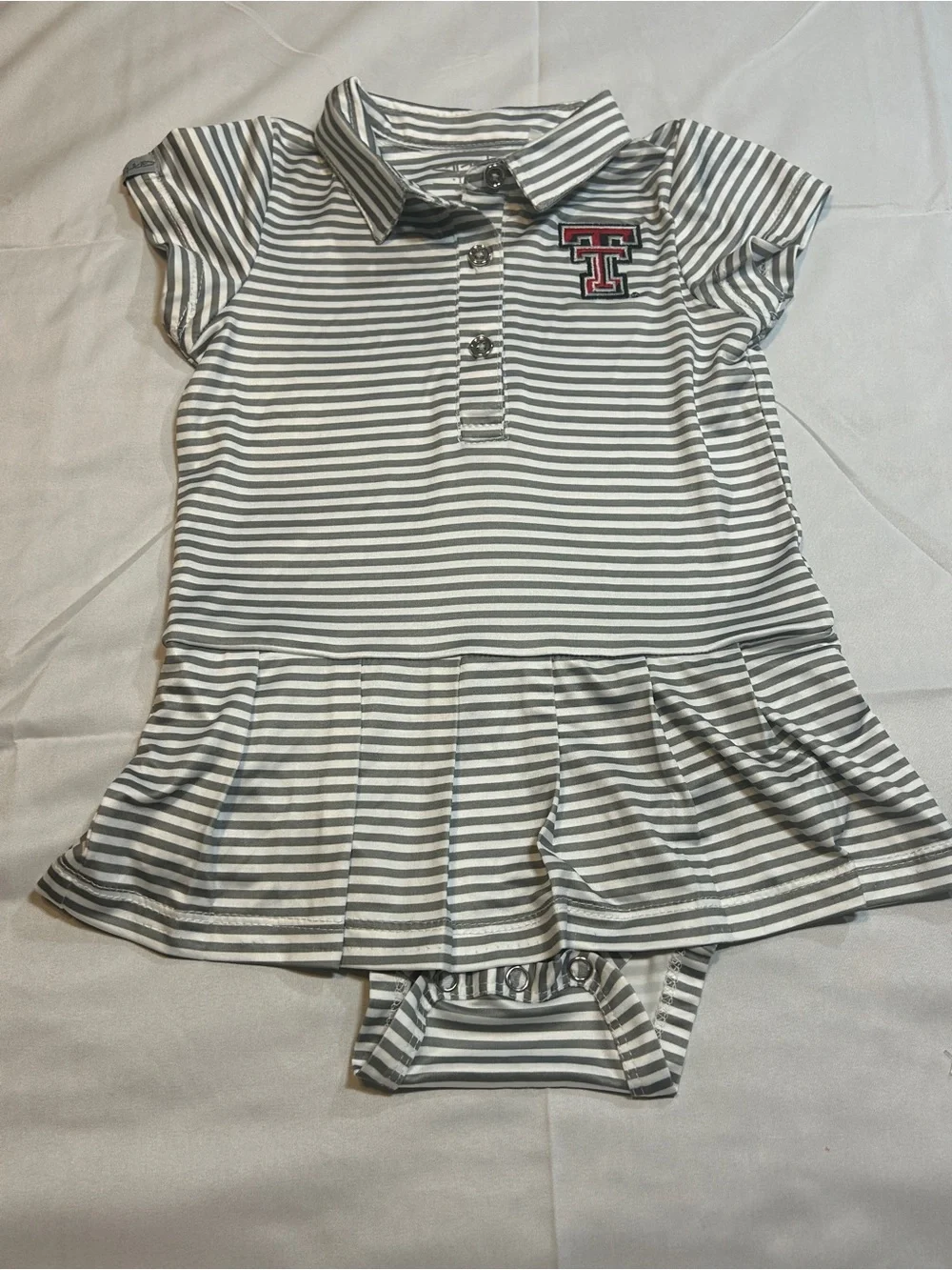 Texas Tech Red Raiders Baby Girls Polo Dress Onesie 12M Gray White NWT Game Day